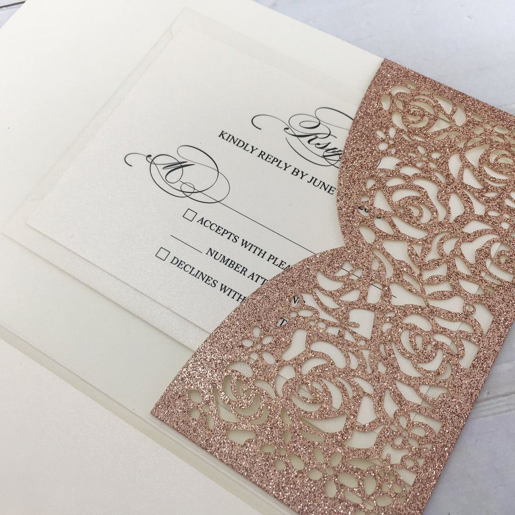 Picky Bride Wedding Invitations with Envelopes 5 x 7-inch, Lace Rose Gold Wedding Invitations With RSVP Cards Picky Bride