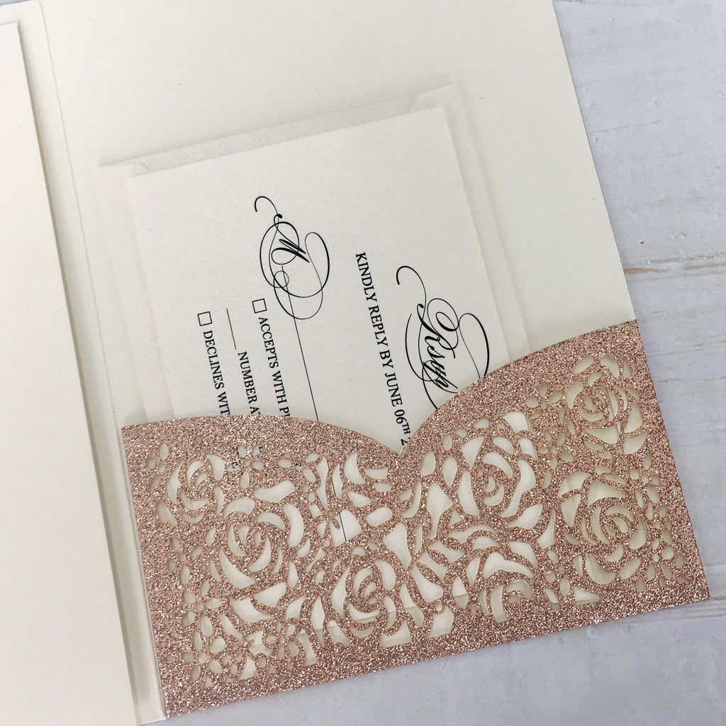 Picky Bride Wedding Invitations with Envelopes 5 x 7-inch, Lace Rose Gold Wedding Invitations With RSVP Cards Picky Bride