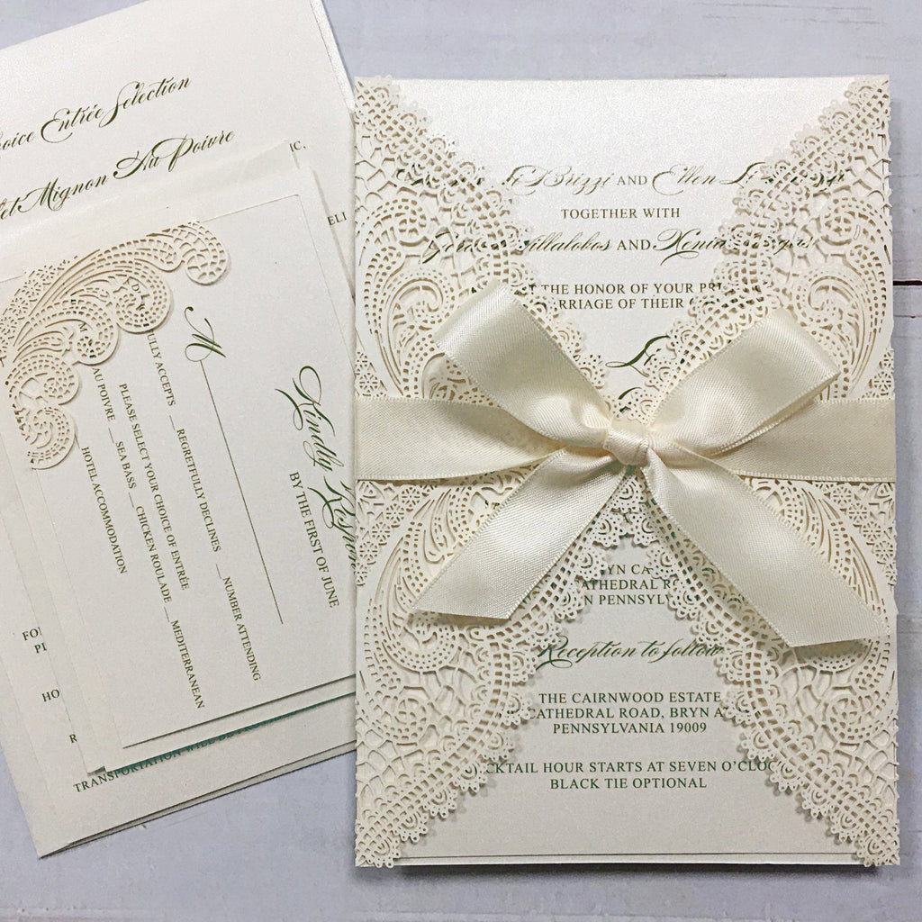 Picky Bride White Laser Cut Wedding Invitation with RSVP Cards Picky Bride