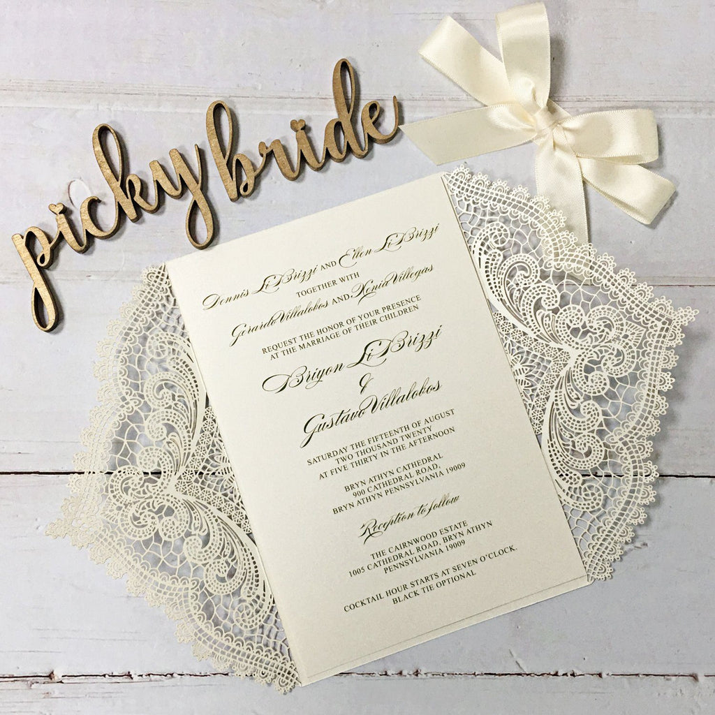 Picky Bride White Laser Cut Wedding Invitation with RSVP Cards Picky Bride