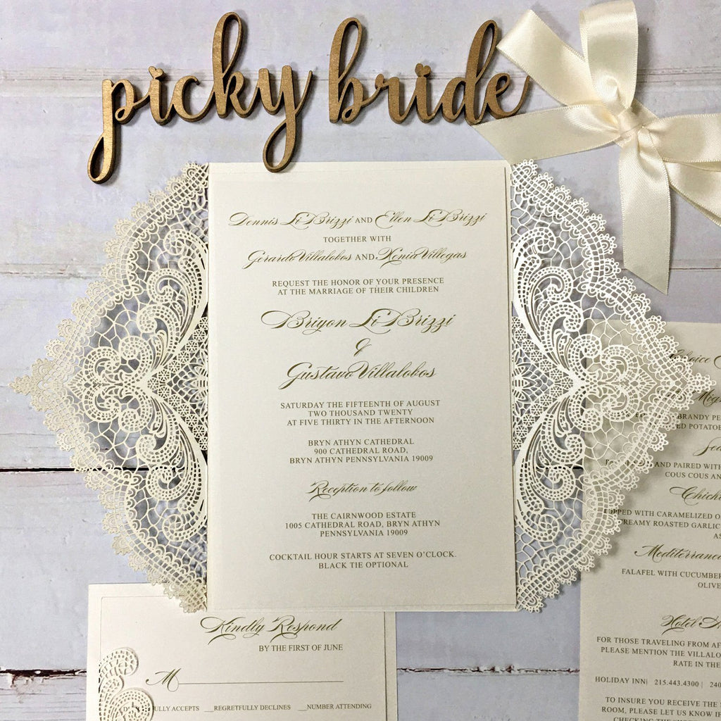Picky Bride White Laser Cut Wedding Invitation with RSVP Cards Picky Bride