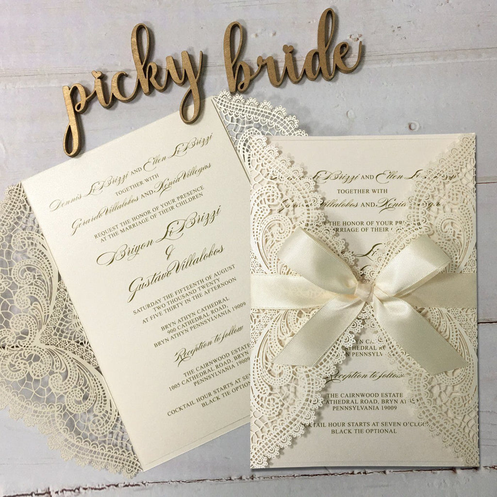 Picky Bride White Laser Cut Wedding Invitation with RSVP Cards Picky Bride