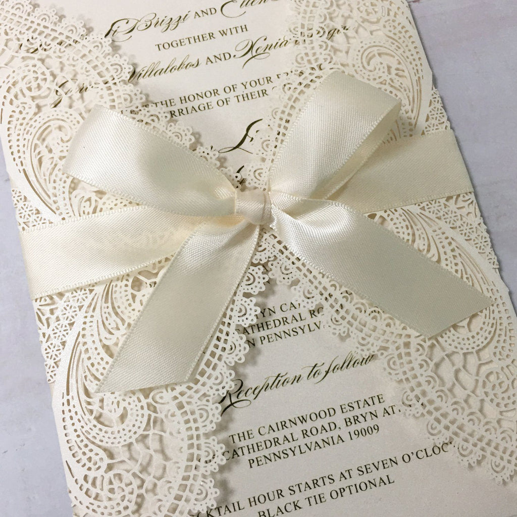 Picky Bride White Laser Cut Wedding Invitation with RSVP Cards Picky Bride