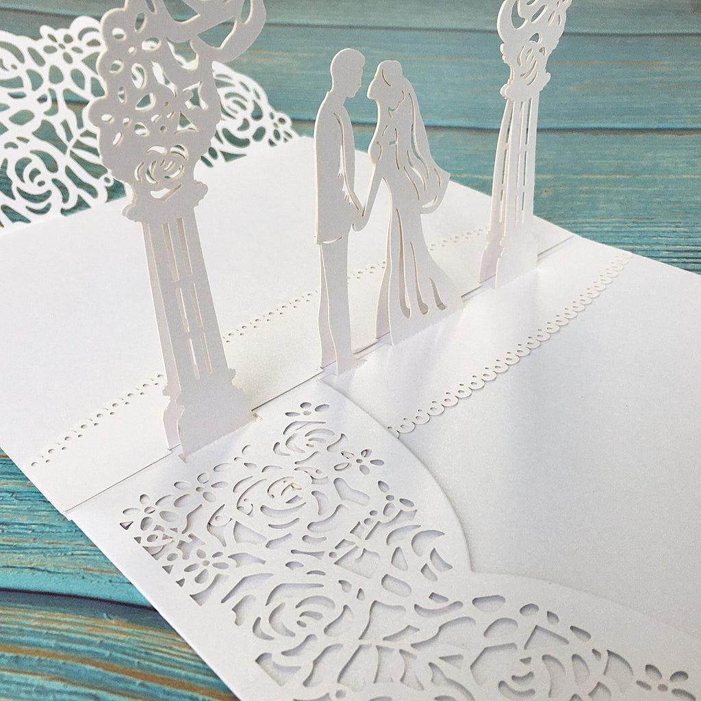Picky Bride White Wedding Invitations, 3D Laser Cut Wedding Invitations With RSVP Cards Bridal shower Invitations Picky Bride
