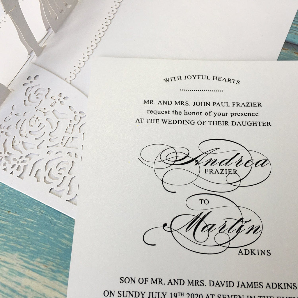 Picky Bride White Wedding Invitations, 3D Laser Cut Wedding Invitations With RSVP Cards Bridal shower Invitations Picky Bride