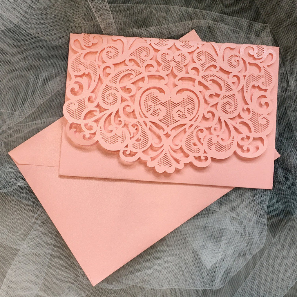 Pink Laser Cut Wedding Invitation suit, Unique Wedding Invitation Cards With RSVP Picky Bride