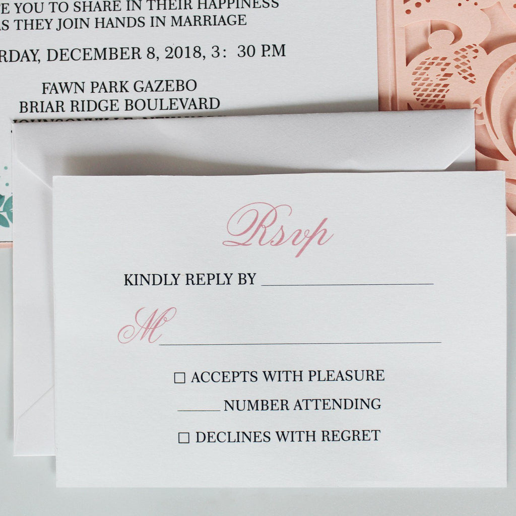 Pink Laser Cut Wedding Invitations Invites Card and RSVP Cards Picky Bride 