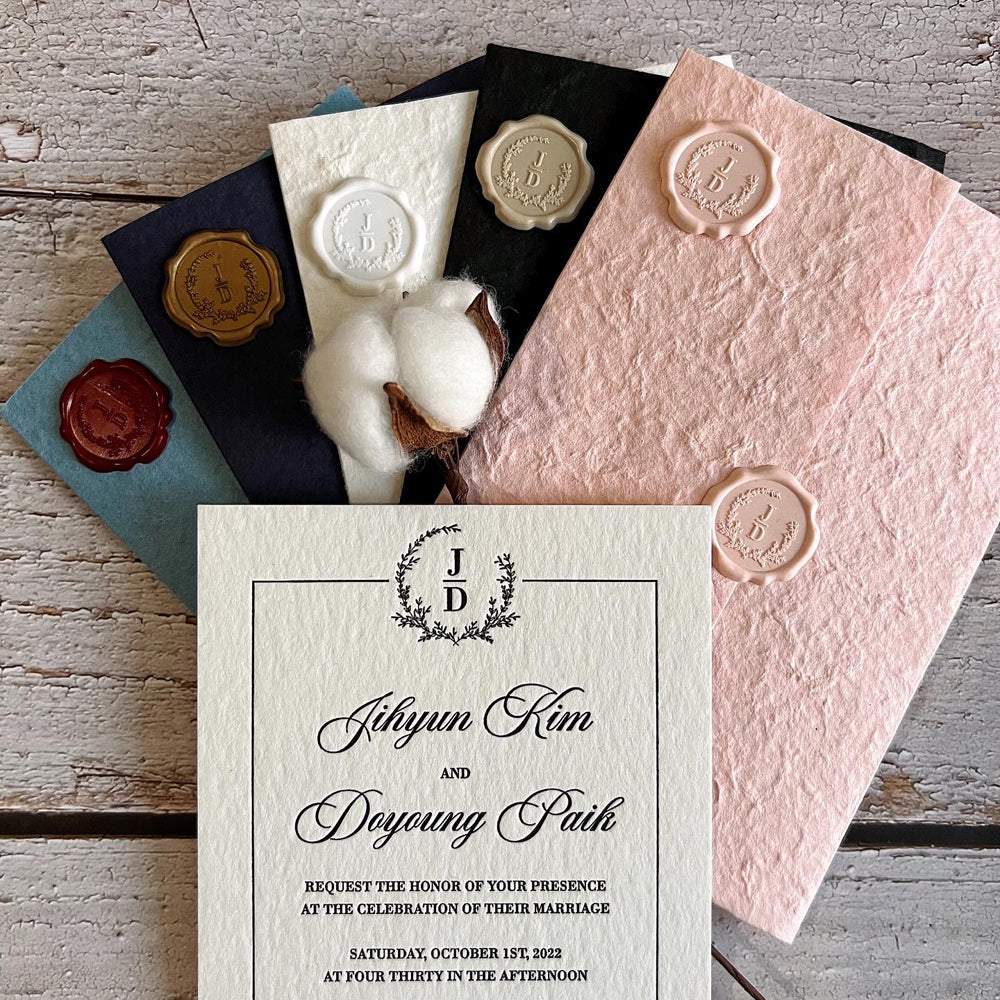 Pink Monogram Letterpress Wedding Invitation Suite with Wax Seal, Classic and Luxury Wedding Ceremony Supplies Picky Bride