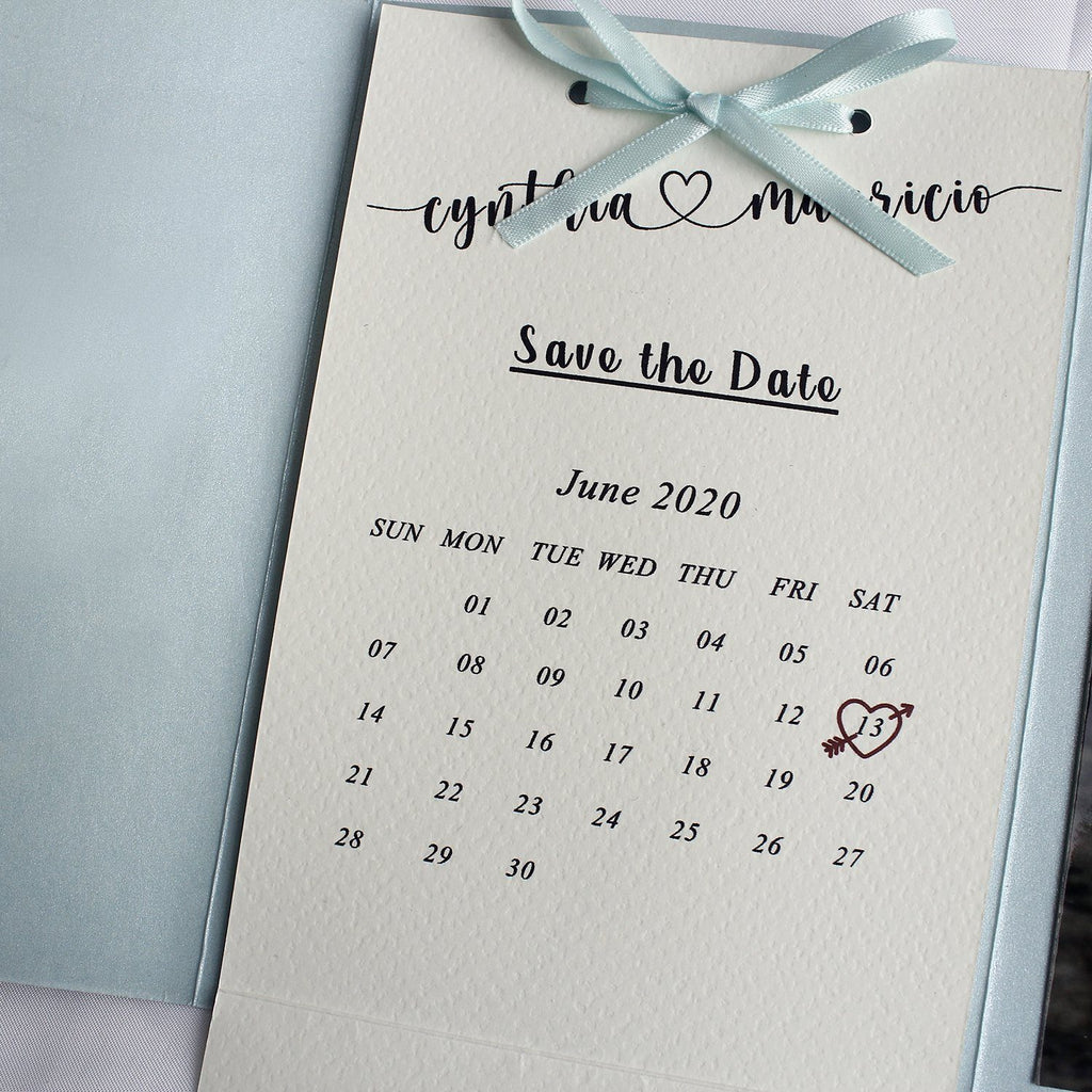 Pocket-fold Wedding Invitations, Handmade Paper Invitations with Ribbon Save the Date Picky Bride