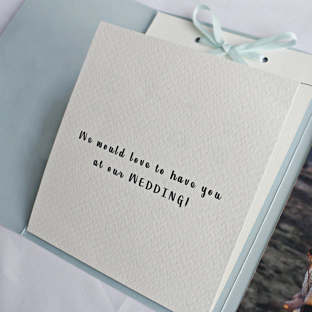 Pocket-fold Wedding Invitations, Handmade Paper Invitations with Ribbon Save the Date Picky Bride