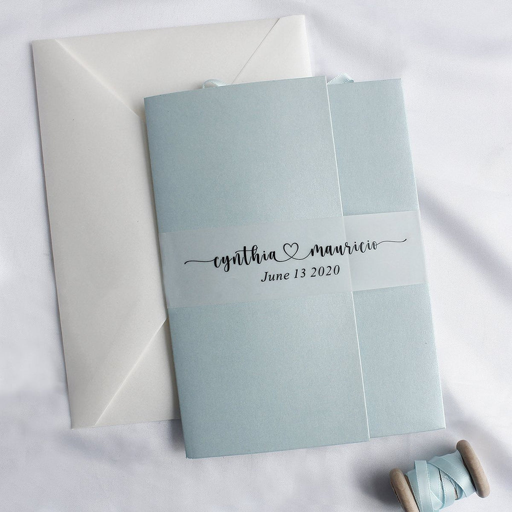 Pocket-fold Wedding Invitations, Handmade Paper Invitations with Ribbon Save the Date Picky Bride