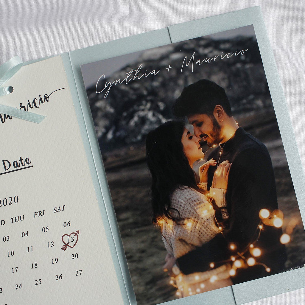 Pocket-fold Wedding Invitations, Handmade Paper Invitations with Ribbon Save the Date Picky Bride