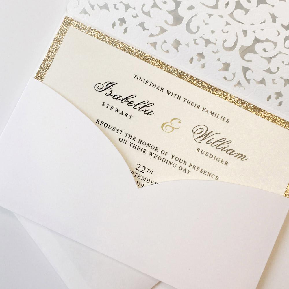 Pocket White Lace Wedding Invitation Cards, Bridal Shower Invitations Picky Bride