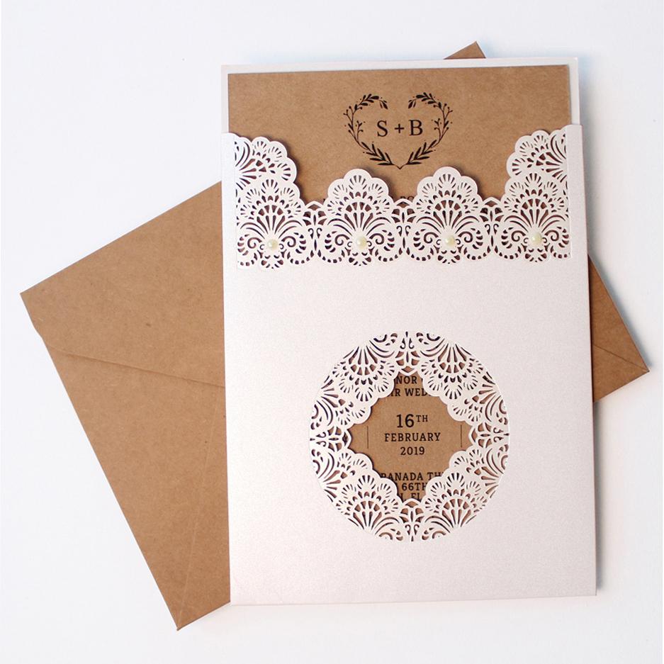 Pocket White Lace Wedding Invitations Pocket Invites Picky Bride 