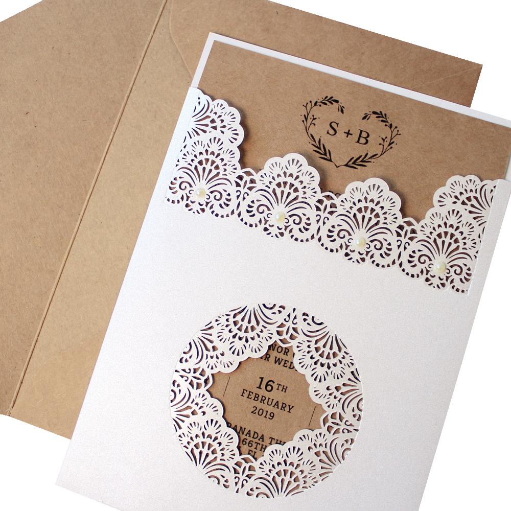 Pocket White Lace Wedding Invitations Pocket Invites Picky Bride 