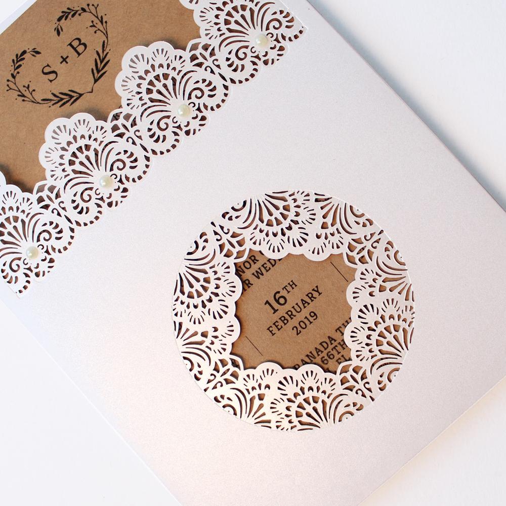 Pocket White Lace Wedding Invitations Pocket Invites Picky Bride