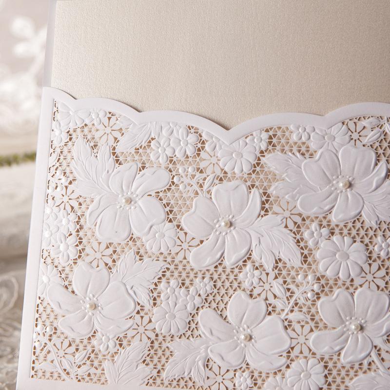 Pure White Lace Wedding Invitation With Envelopes and Seals - Set of 50 Pcs Picky Bride