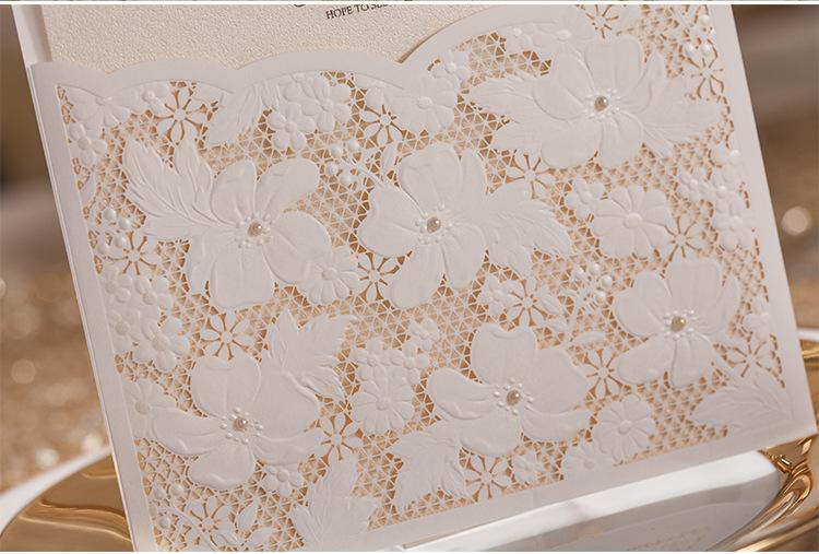 Pure White Lace Wedding Invitation With Envelopes and Seals - Set of 50 Pcs Picky Bride