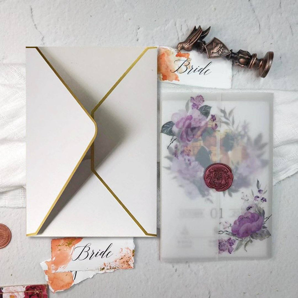 Purple Floral Vellum Wrap Wedding Invitation, Personalized Invite Design, Transparent Invites Picky Bride