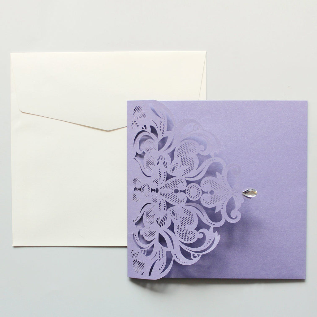 Purple Laser Cut Wedding Invitation Cards with RSVP Card Picky Bride