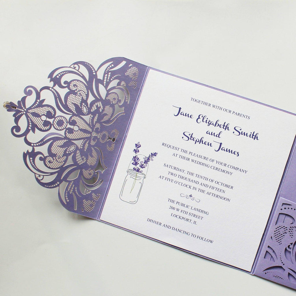 Purple Laser Cut Wedding Invitation Cards with RSVP Card Picky Bride
