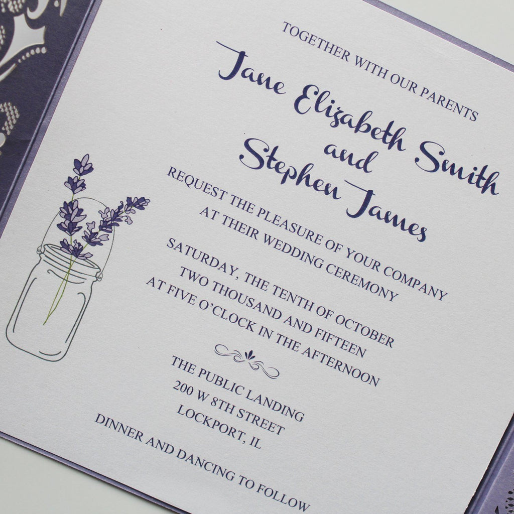 Purple Laser Cut Wedding Invitation Cards with RSVP Card Picky Bride 