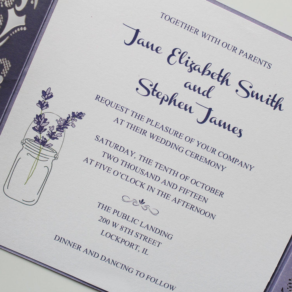 Purple Laser Cut Wedding Invitation Cards with RSVP Card Picky Bride