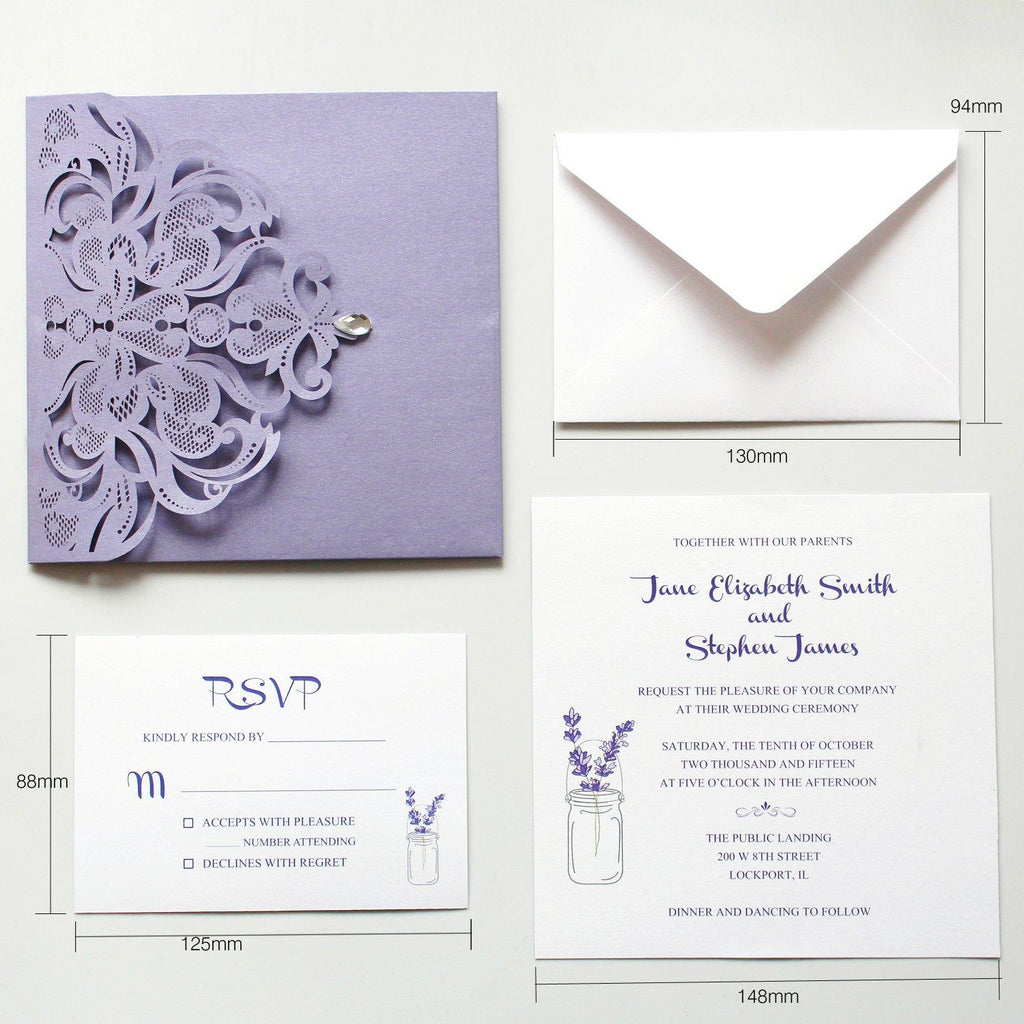 Purple Laser Cut Wedding Invitation Cards with RSVP Card Picky Bride