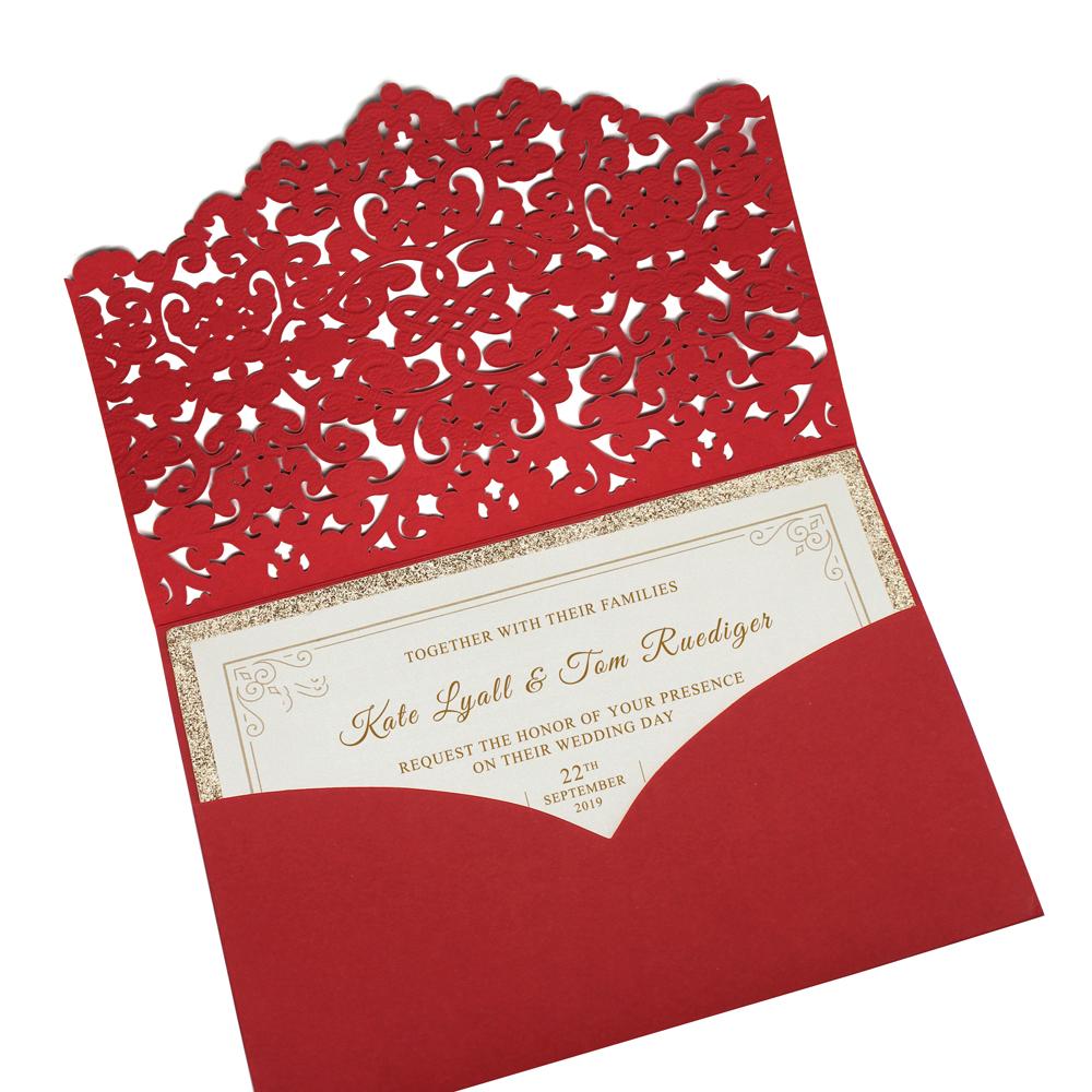 Red Pocket Wedding Invitations, Red Invite Cards PB1988-R Picky Bride