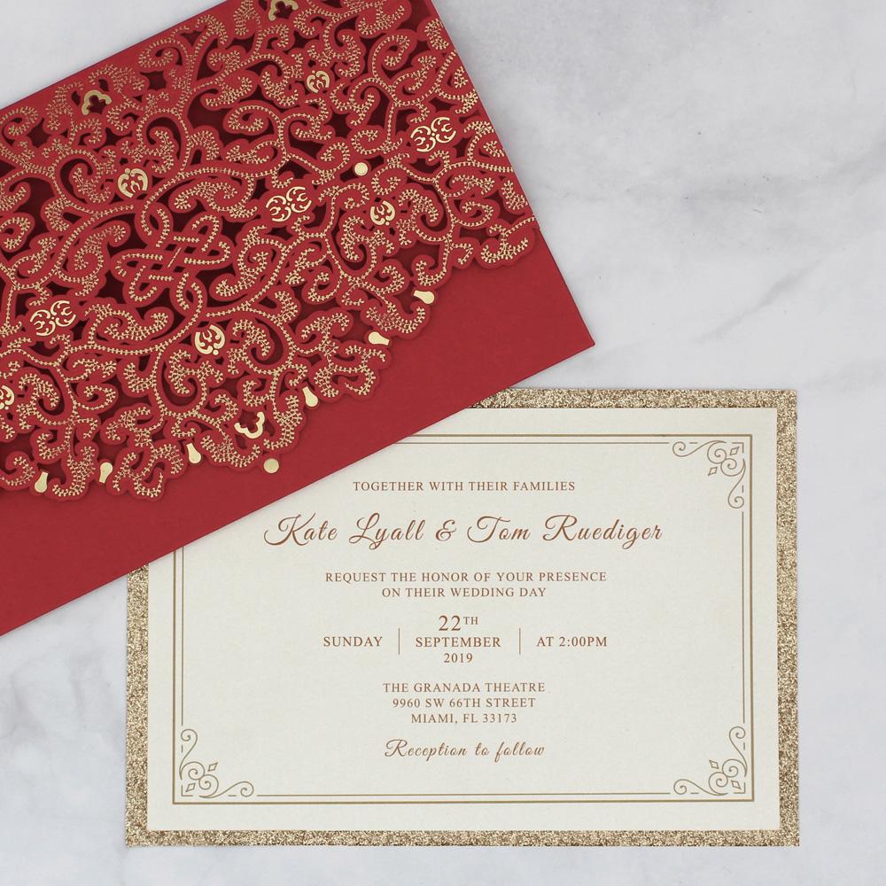 Red Pocket Wedding Invitations, Red Invite Cards PB1988-R Picky Bride