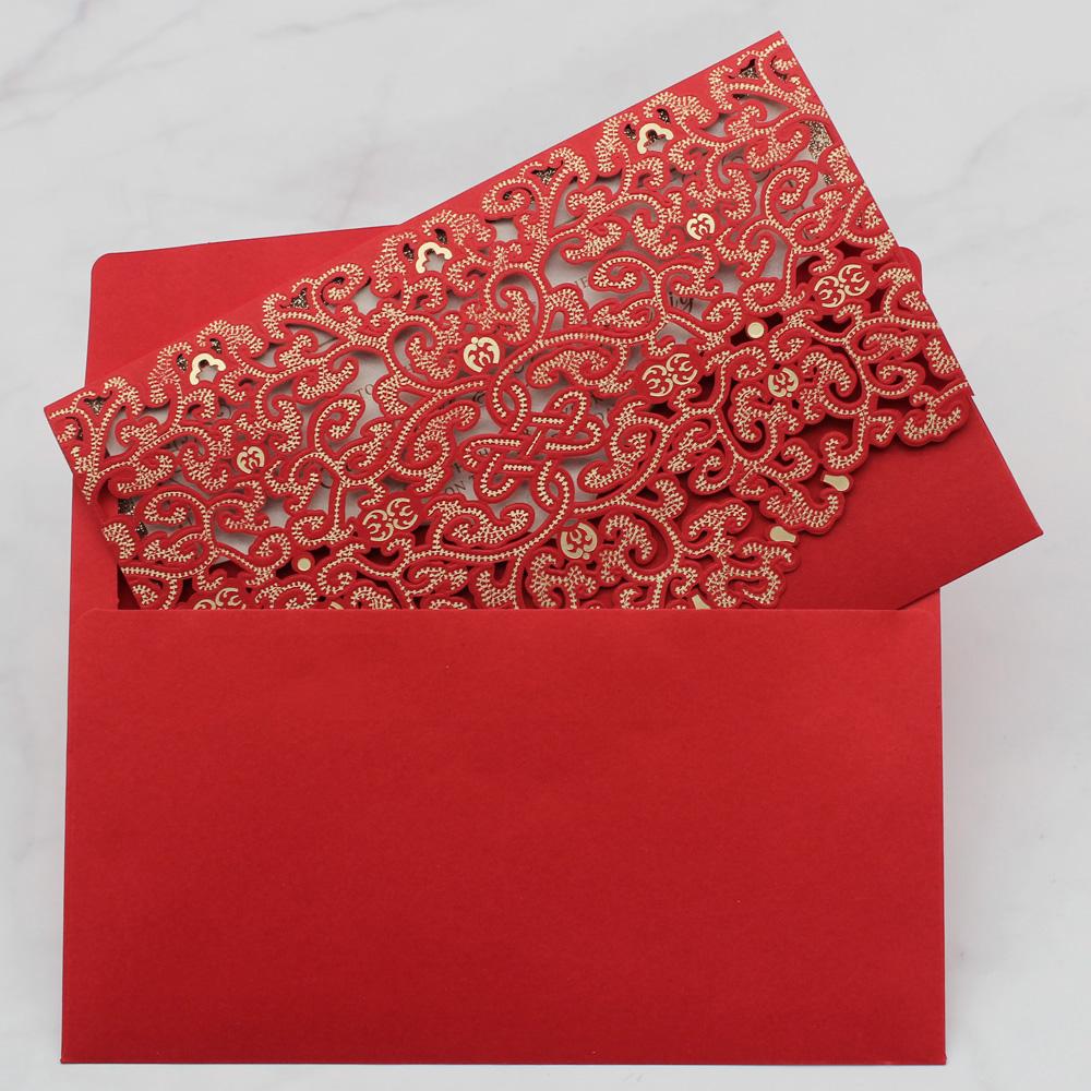 Red Pocket Wedding Invitations, Red Invite Cards PB1988-R Picky Bride