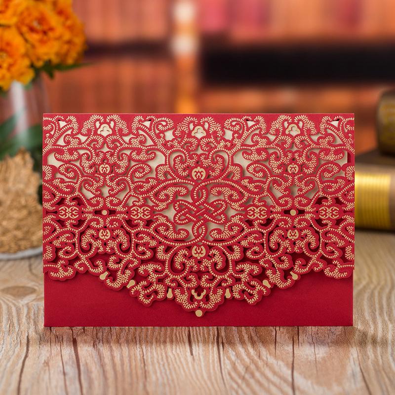 Red Pocket Wedding Invitations, Red Invite Cards PB1988-R Picky Bride
