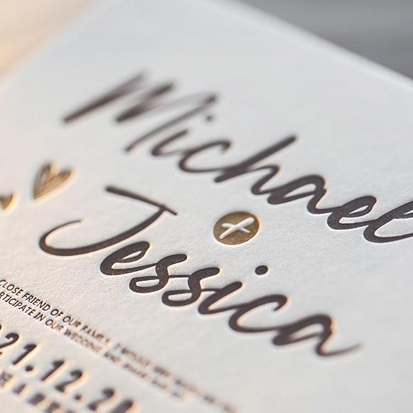 Romantic Calligraphy Letterpress Wedding Invitations with Envelopes, Monogram Classic Wedding Picky Bride