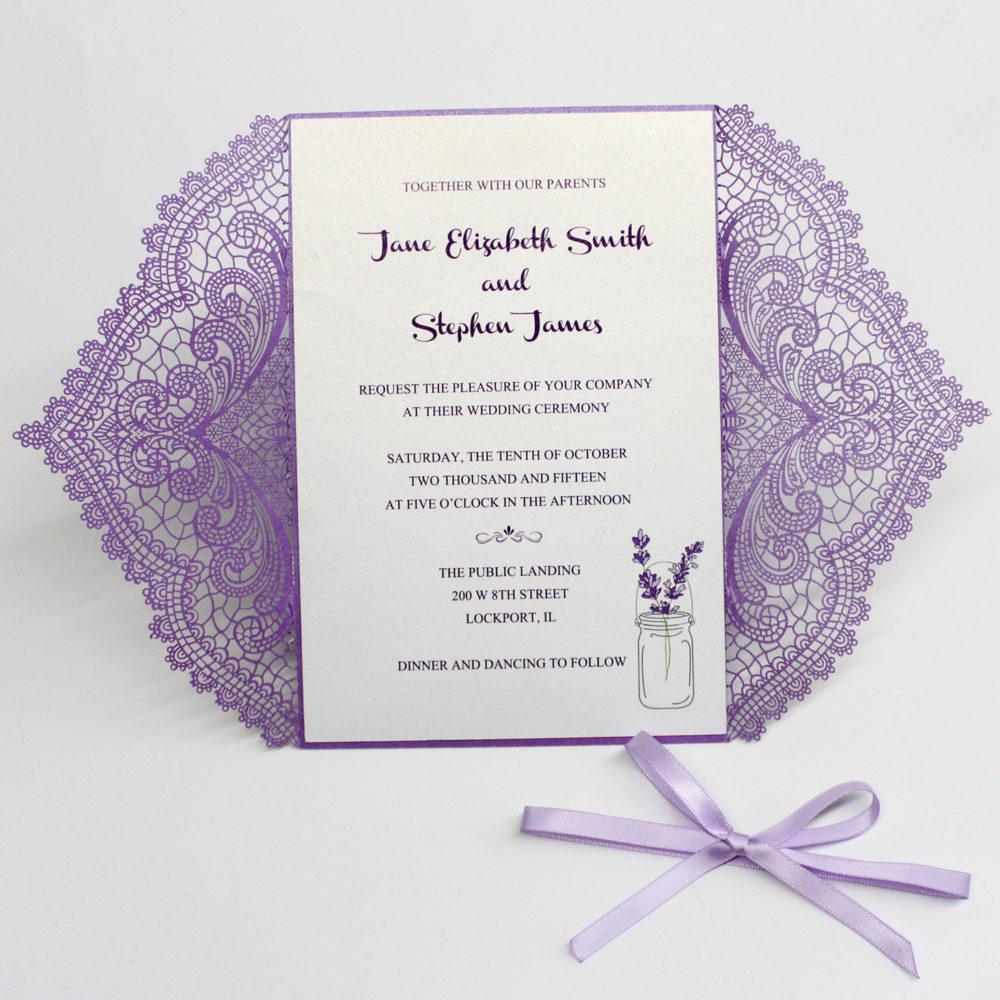 Romantic Purple Lace Wedding Invitations With RSVP Cards Picky Bride
