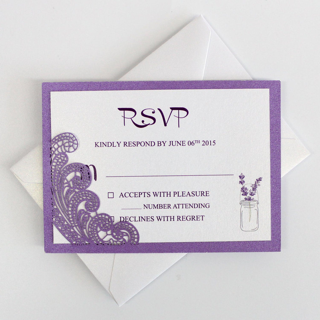 Romantic Purple Lace Wedding Invitations With RSVP Cards Picky Bride