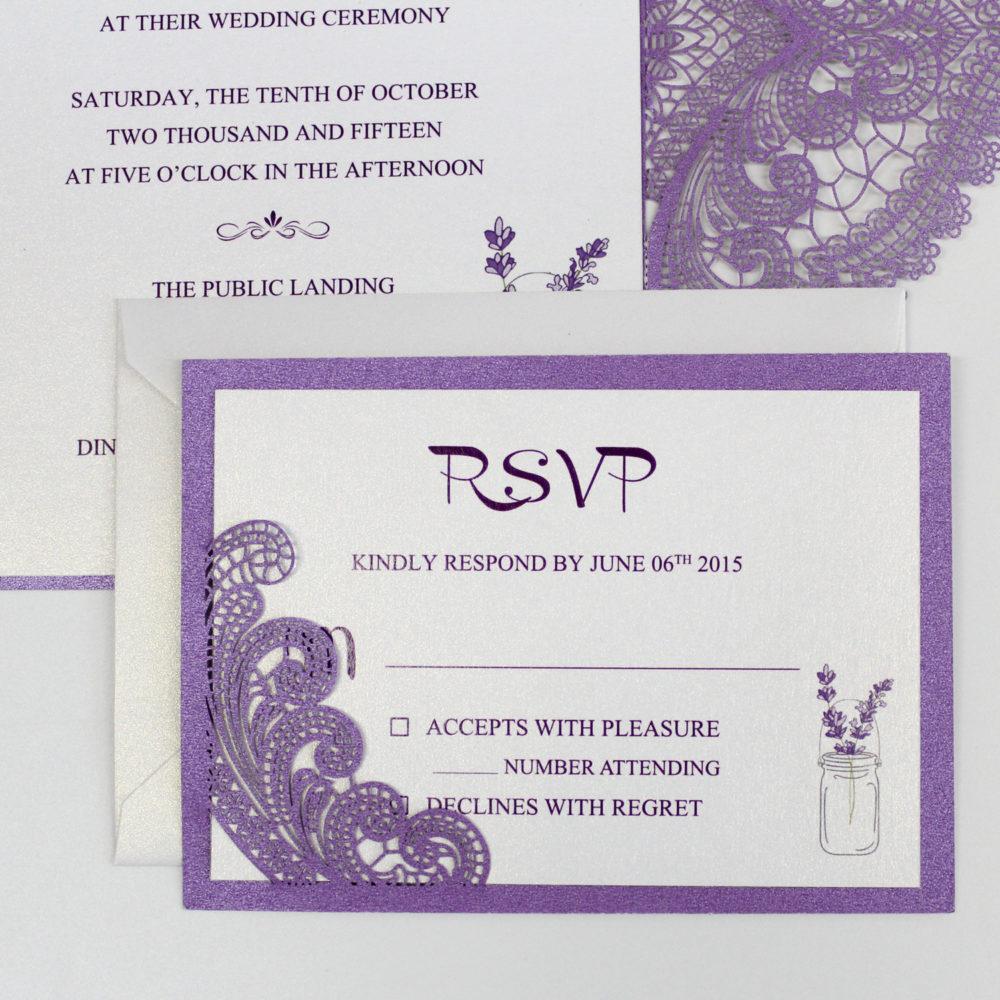 Romantic Purple Lace Wedding Invitations With RSVP Cards Picky Bride