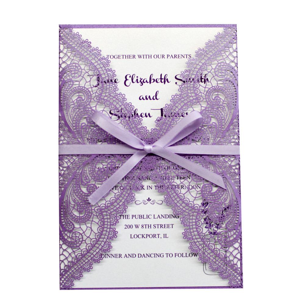 Romantic Purple Lace Wedding Invitations With RSVP Cards Picky Bride