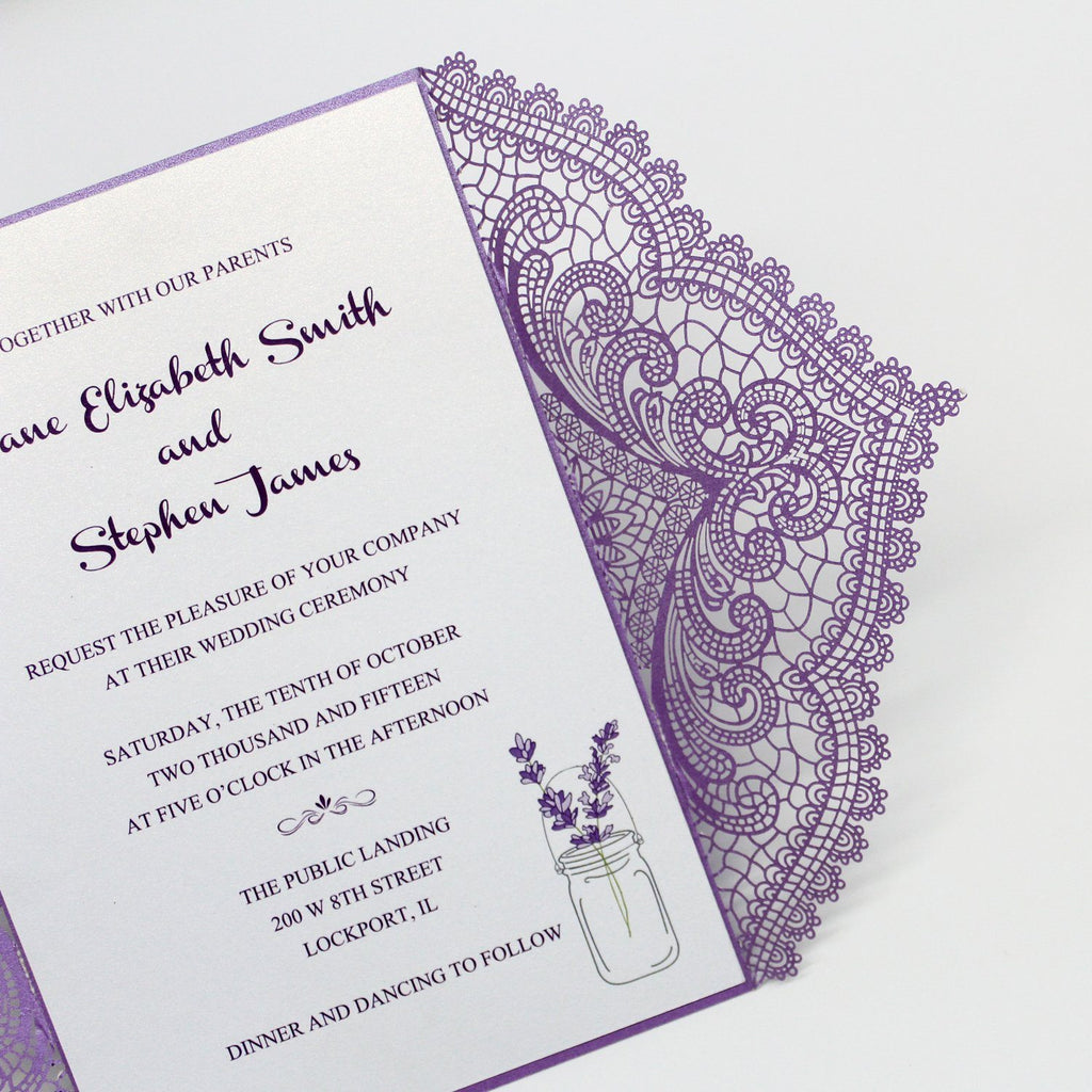 Romantic Purple Lace Wedding Invitations With RSVP Cards Picky Bride