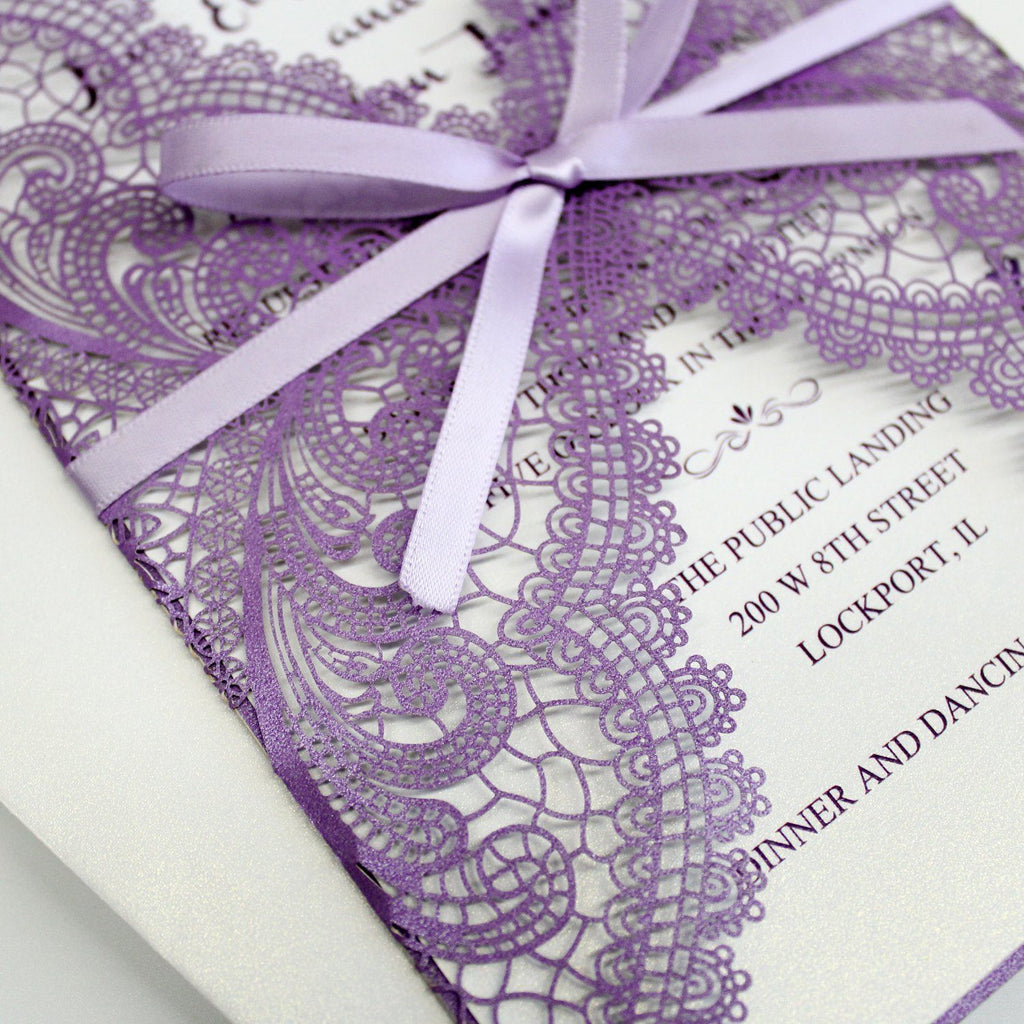 Romantic Purple Lace Wedding Invitations With RSVP Cards Picky Bride