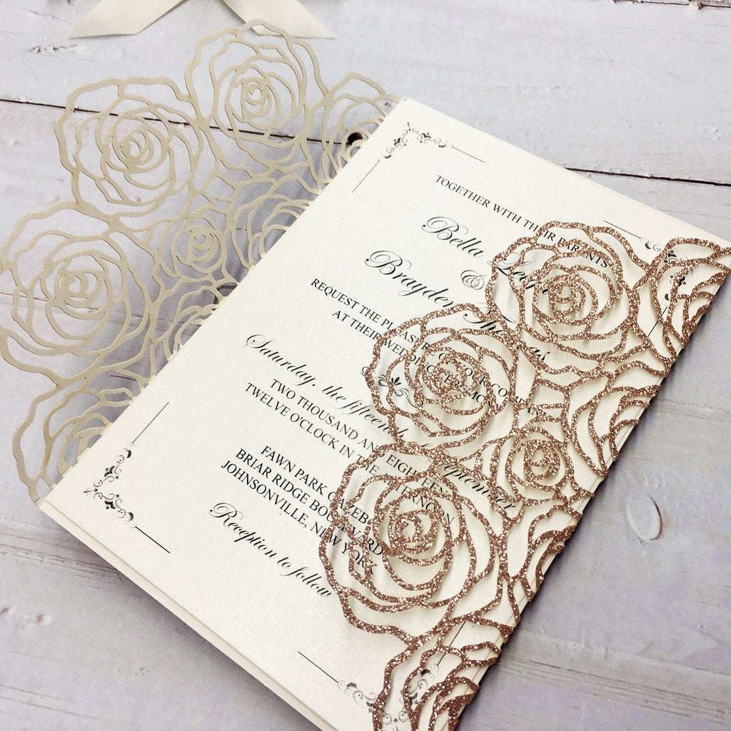 Rose Flower Theme Wedding Invitations With Custom Wording Picky Bride