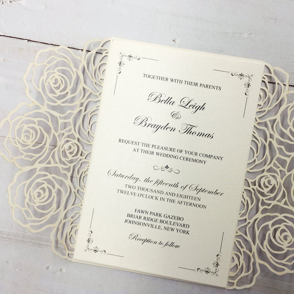 Rose Flower Theme Wedding Invitations With Custom Wording Picky Bride