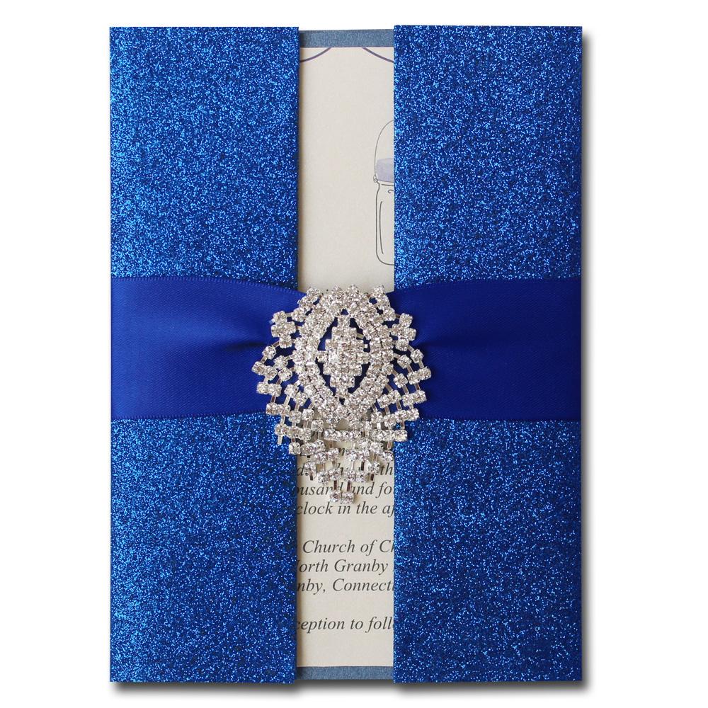 Royal Blue Wedding Invitation, Shimmer Invitation Card, Blue Invitation for Wedding Picky Bride
