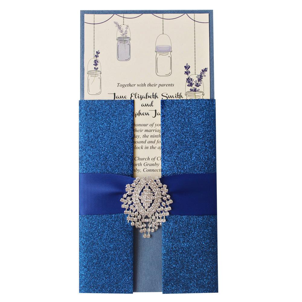 Royal Blue Wedding Invitation, Shimmer Invitation Card, Blue Invitation for Wedding Picky Bride