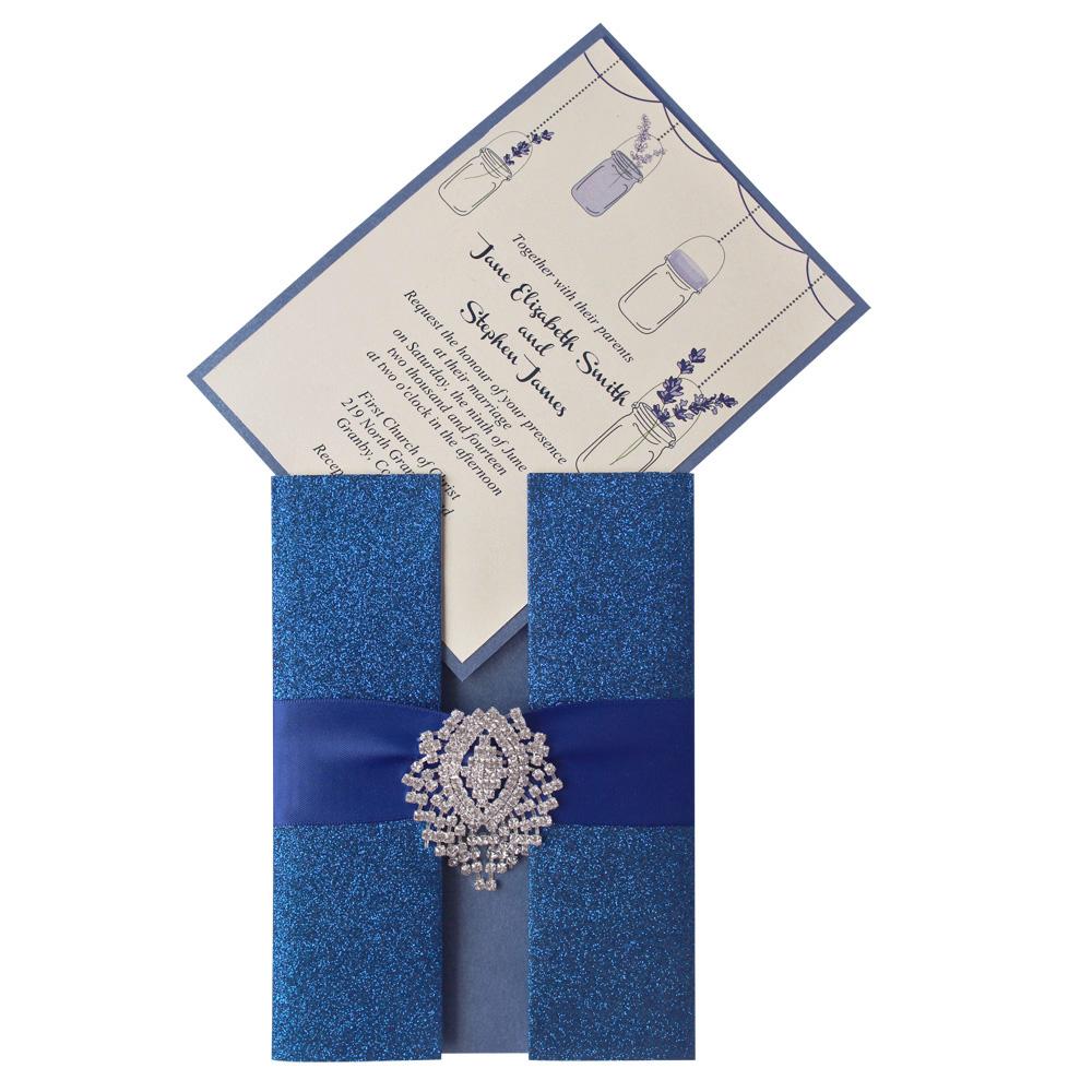 Royal Blue Wedding Invitation, Shimmer Invitation Card, Blue Invitation for Wedding Picky Bride