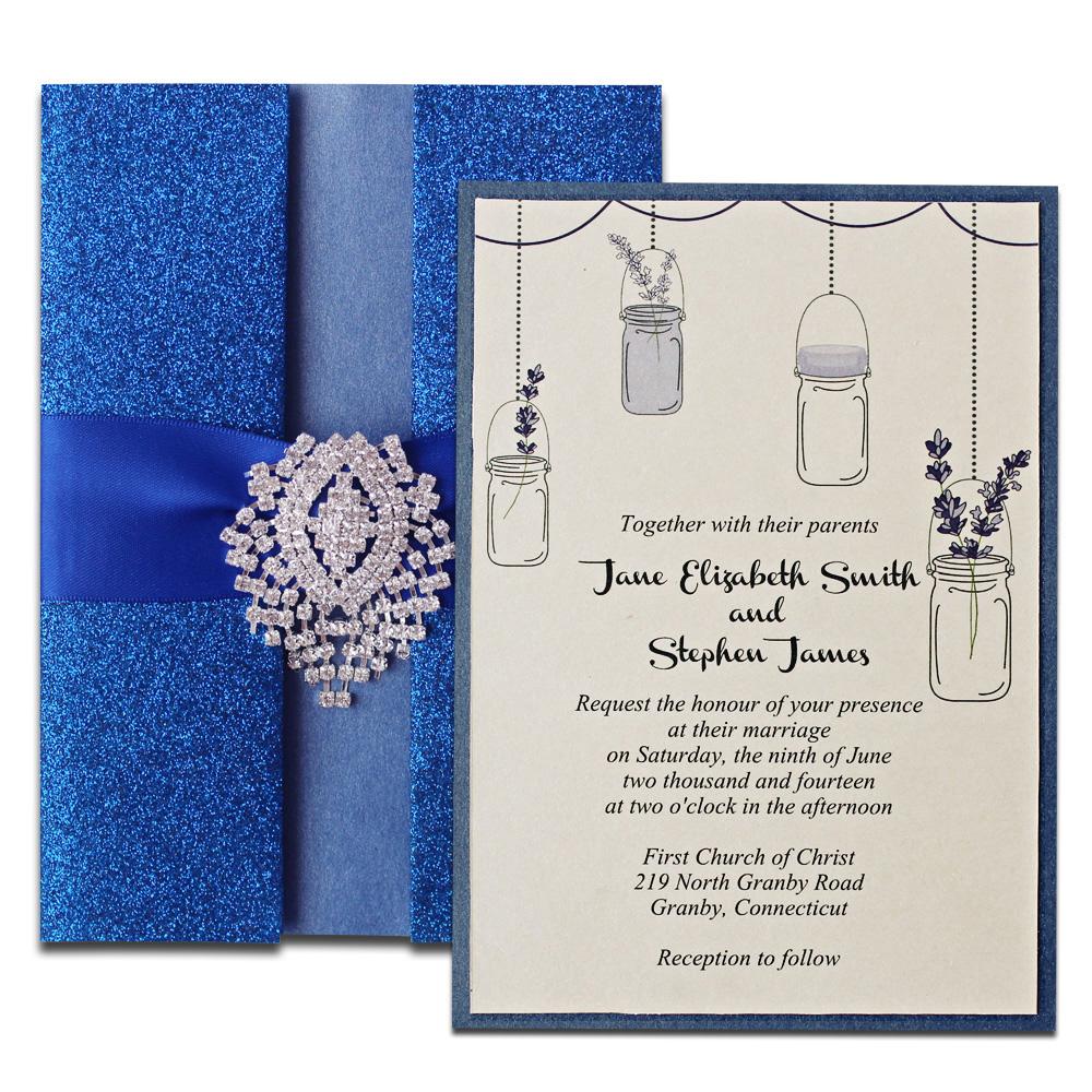 Royal Blue Wedding Invitation, Shimmer Invitation Card, Blue Invitation for Wedding Picky Bride