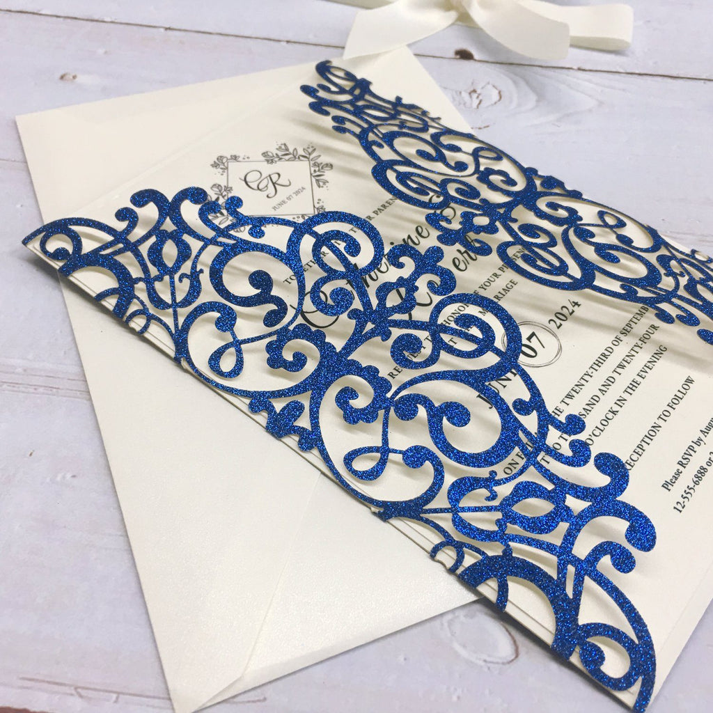 Royal Glitter Blue Wedding Invitations, Wedding Invite Cards for Wedding Picky Bride