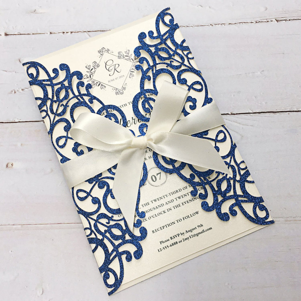 Royal Glitter Blue Wedding Invitations, Wedding Invite Cards for Wedding Picky Bride