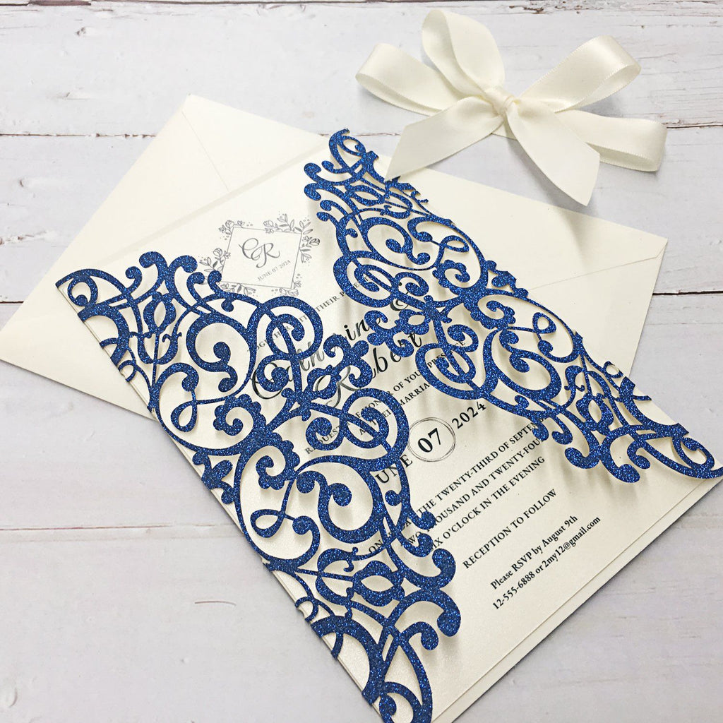 Royal Glitter Blue Wedding Invitations, Wedding Invite Cards for Wedding Picky Bride 