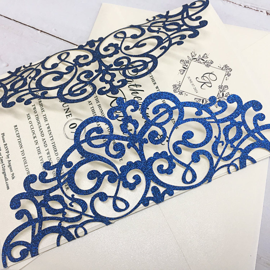 Royal Glitter Blue Wedding Invitations, Wedding Invite Cards for Wedding Picky Bride