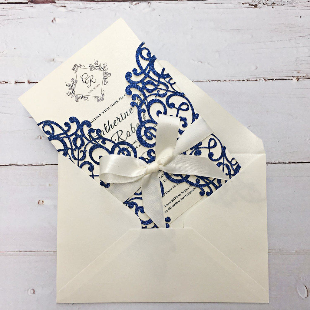 Royal Glitter Blue Wedding Invitations, Wedding Invite Cards for Wedding Picky Bride